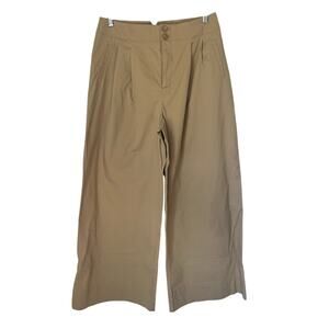 Maeve by Anthropologie Pleated Wide Leg Cropped Ankle Pants in Beige Womens sz 8